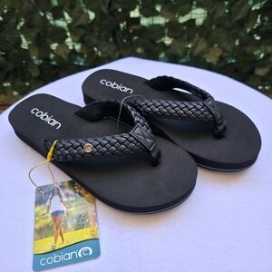 Cobian Black Braided Strap Flip Flops Sandals